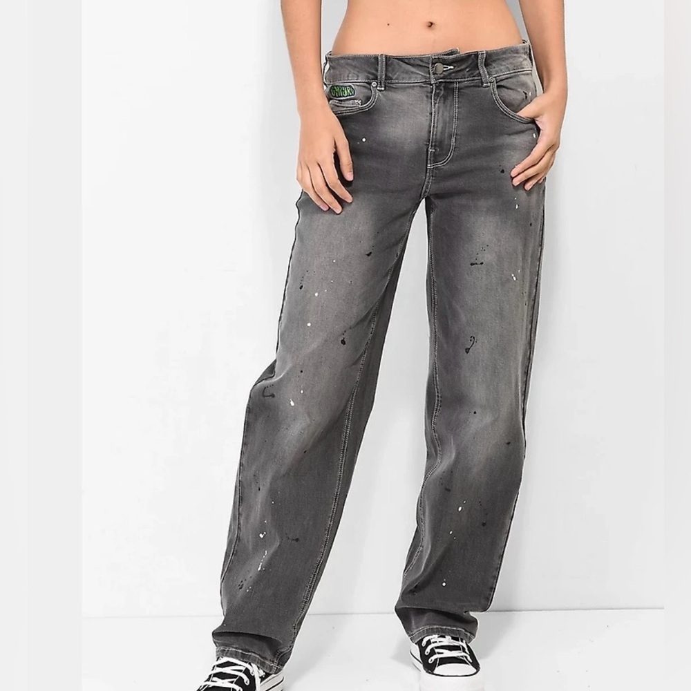 Empyre Tara Splatter Grey Low Rise Denim Skate Jeans